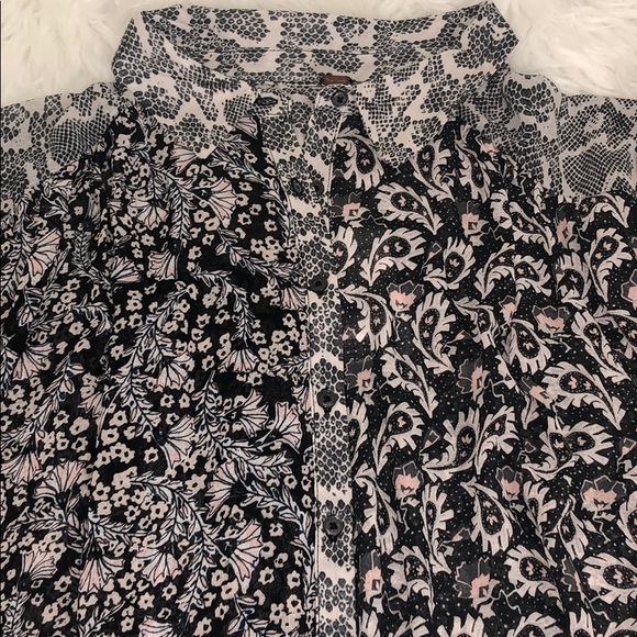 FREE PEOPLE Dani Button Down Pieced-Print Top - Picture 9 of 14